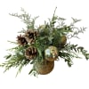 Christmas greens and gold holiday decor designed in a short gold vase