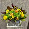 Type of Flowers: Purple Amaranthus, Pin Cushion Protea, Yellow Daisies, Safari, Mums