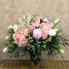 Type of Flowers: Pink Peonies, Pink Hydrangeas, Pink Roses, White Lisianthus, White