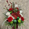 Recipe: White Roses, Red Carnations, White Hydrangaes, Green Button Mums, Snowy greens