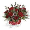 Dashing through the snow in a flower-filled open sleigh! Fun and festive
