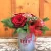 A Beautiful Reusable Metal Tin With Seasonal Flowers and Evergreens. 