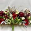 Long 24&rdquo; wooden box with peonies, roses, spray roses, alstroemerias etc. holiday