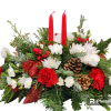 This traditional centerpiece features all the best of the season. Evergreens, 