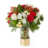 Spread joy this holiday season with a shimmering arrangement of roses, alstroemeria