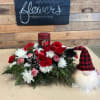 Holiday Centerpiece arrangement which will include: Peppermint Carnations, Red Carnations, White Cushions