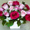 Hot Pink and Light Pink Rose Arrangement in Square Vase &ndash; 18