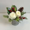 White Roses, Star of Bethlehem, Red Berrries, Assorted Winter Greens in Small