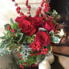 Lots of fresh amazing smelling greens, with large head red roses and