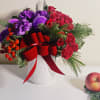 The velvet is a stylized holiday floral arrangement that is modern with