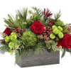 This is a stunning centerpiece featuring vibrant red and lime green colors.