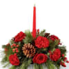 Send some holiday cheer today with this festive evergreen and red rose