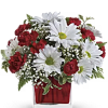   Simply sweet bouquet is delicately arranged in our ruby red