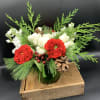 Evergreens, white roses, pine cones and Monster Roses, spectacular! 