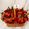 Celebrate in style with this stunning handcrafted basket overflowing with vibrant red