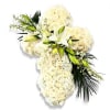Hey beautiful sympathy cross created with premium white roses, lilies, and a