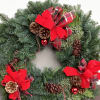 NaturalWreath composed of fresh fir boughs. Measures 14-15&quot; in diameter. Colorful ribbons