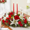 RED ROSES CHRISTMAS GREENS TAPER CANDLES 