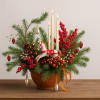 Bring elegant holiday magic to your table with this festive evergreen centerpiece