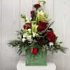 This festive birdbouse is adorned with traditional flowers, seasonal colors, and a