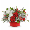 Snowy Pines Centerpiece captures the beauty of the holidays with red roses