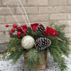 A lovely Christmas arrangement which can be used as a centerpiece on