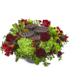 Rosewood Vineyard blends rich red and burgundy blooms with green hydrangea and