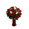 9 red roses with assorted fresh flowers in red and white. 