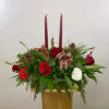 Christmas Centerpiece Arrangement with Red and White flowers, Pinecones, Christmas greens and