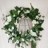 18-24&quot; wreath with white and green florals and a sage ribbon 