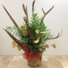 &quot;Hunter&#039;s Choice&quot; is a striking, rustic-themed plant arrangement, presented in a light-colored