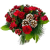 A Christmas arrangement with red roses, red carnations, pine branches, Red Berries