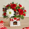 Cozy up to the fireplace with this charming red and white Christmas