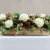 20&rdquo; Long Floral Box of holiday evergreen, red berries and gold accents.
