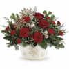 Celebrate the spirit of Christmas with this enchanting red rose bouquet, artfully