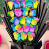 Brighten any moment with this vibrant Wrapped Rainbow Rose Bouquet. Each rose