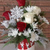 This original design features 5 roses in white and red, hand-crafted with