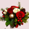 Red and white roses and spray roses, Christmas greens, pine branches, Christmas