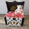 Beautiful gift with teddy bear, Ferrero Rocher chocolate, roses