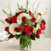 RED ROSES, HYDRANGEAS, SNAP  AND GERBERA DEISIS