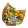 A fresh and sunny mix of yellow roses, spray roses, lilies, chrysanthemums