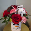 Christmas florals in a Snowman container