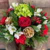 Jolly and bright, these festive florals in reds, whites and greens are