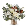 White Mod Bouquet includes cr&egrave;me roses, white alstroemeria, white miniature carnations, white