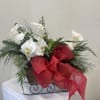 Simple sleigh with Christmas evergreens and California Orchids