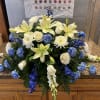 Beautiful blue and white mix flower casket 