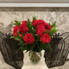 Include: 12 Fresh Cut Red Roses With Green 
8'' Transparent Rose Vase
16''H