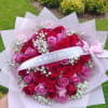 50 ROSES: 24 RED ,24 pink,  whit baby's breath, pink paper