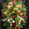 similar as shown: Red ginger, anthurium,  protea, cymbidium + dendrobium orchid
