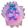 Beautiful bouquet with pink and purple roses accompanied by an adorable Stitch